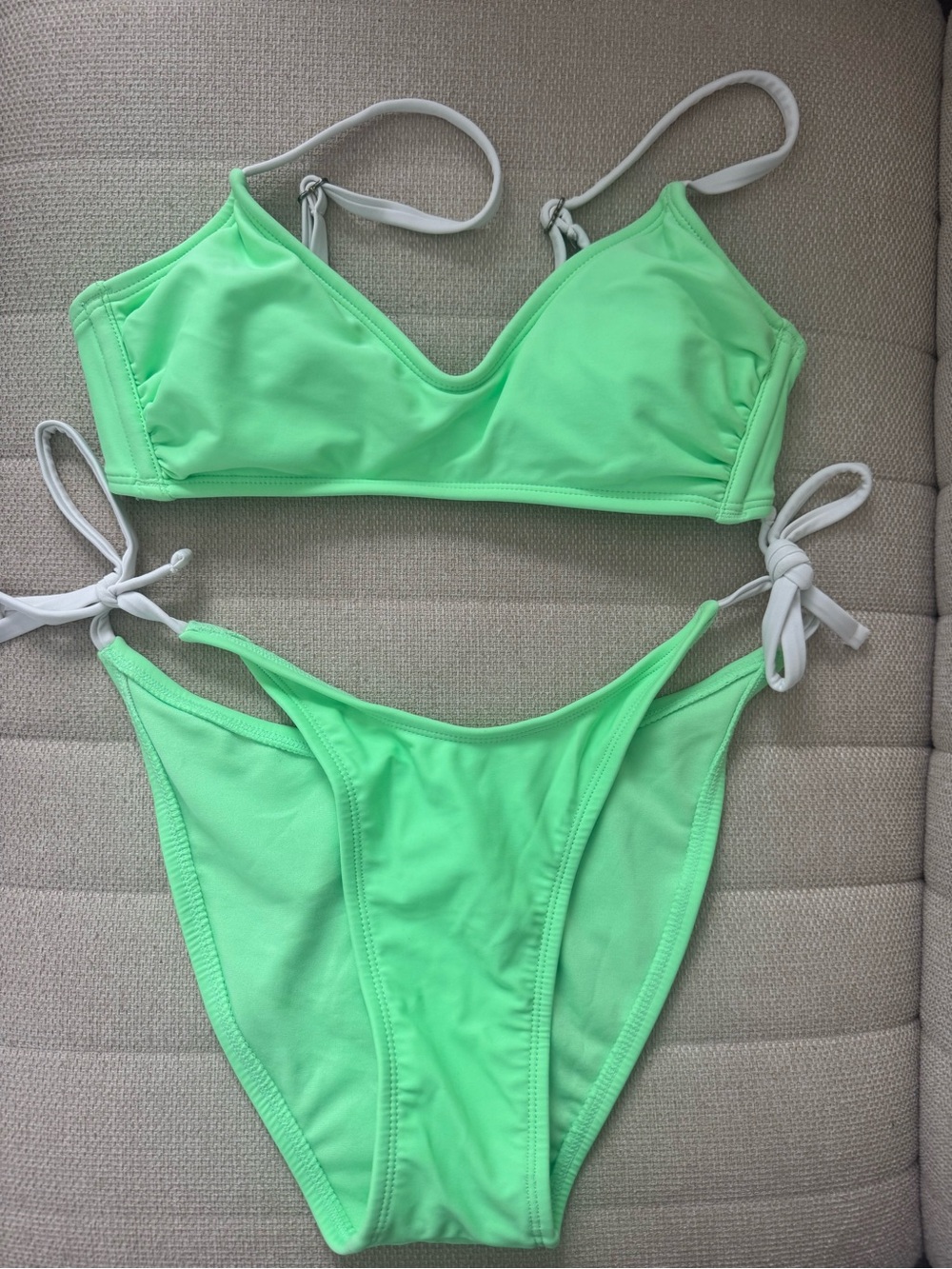 Xhilaration Neon Lime Green Bikini with White Straps